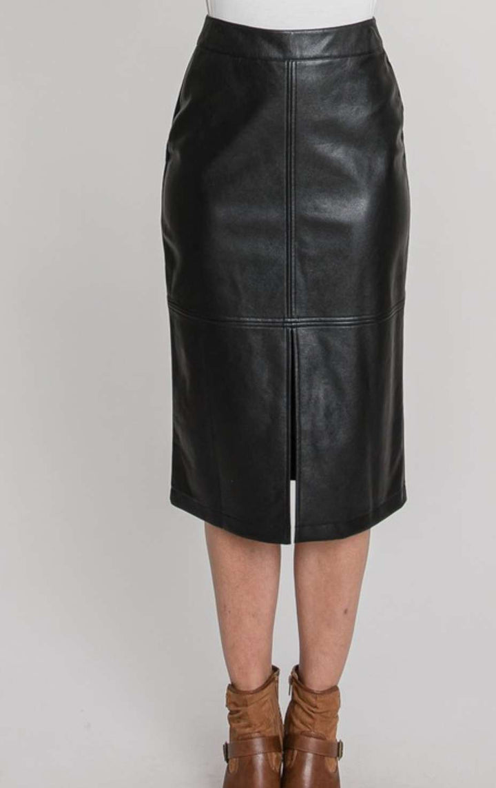 Black Faux Leather Midi Skirt