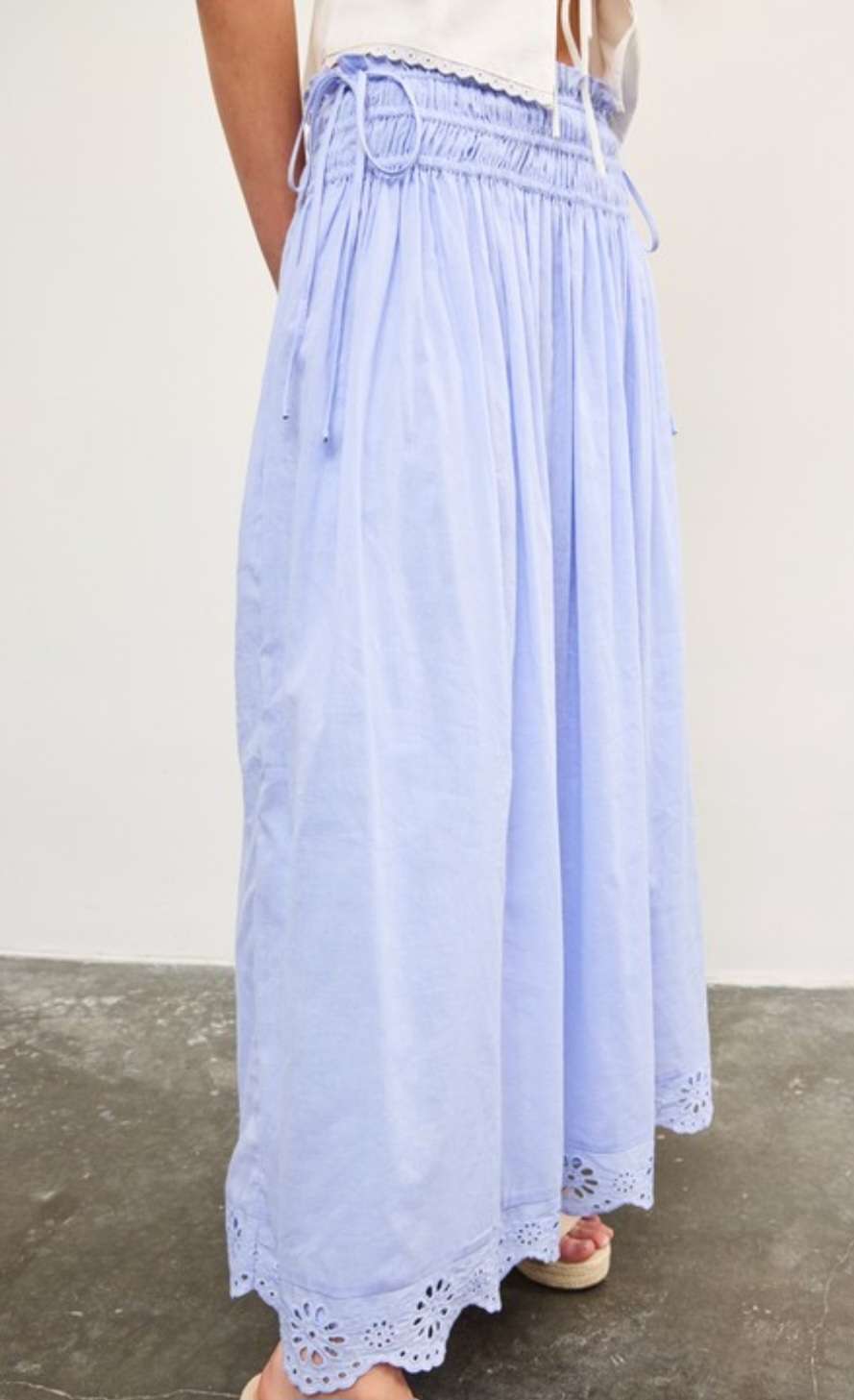 Periwinkle Eyelet Hem Side Tie Skirt