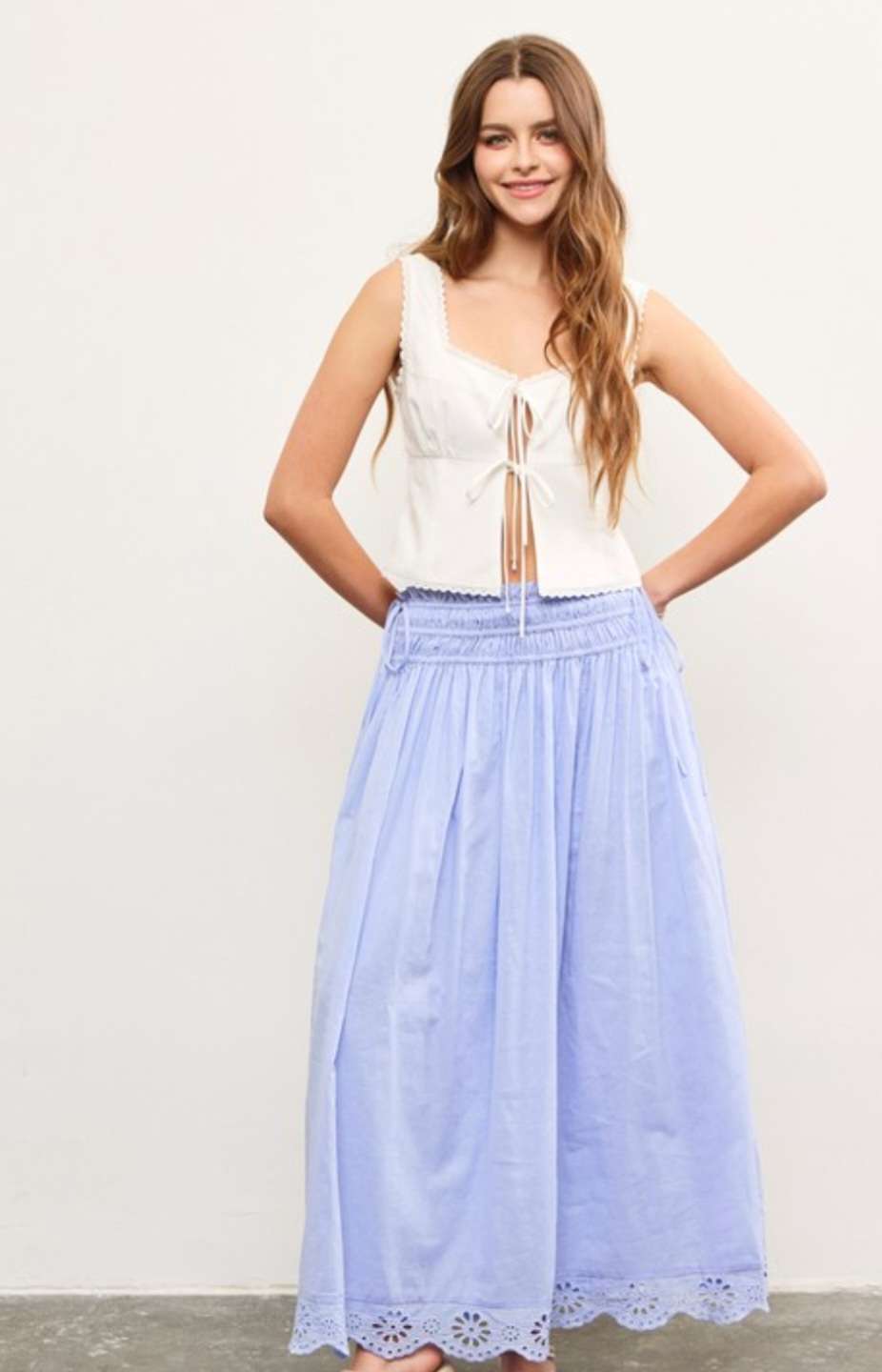 Periwinkle Eyelet Hem Side Tie Skirt