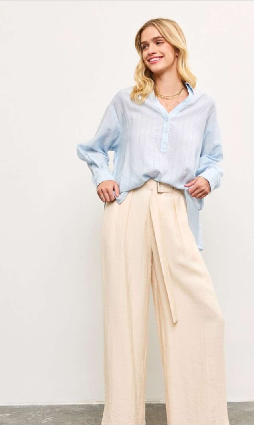 Beige Belted Pants