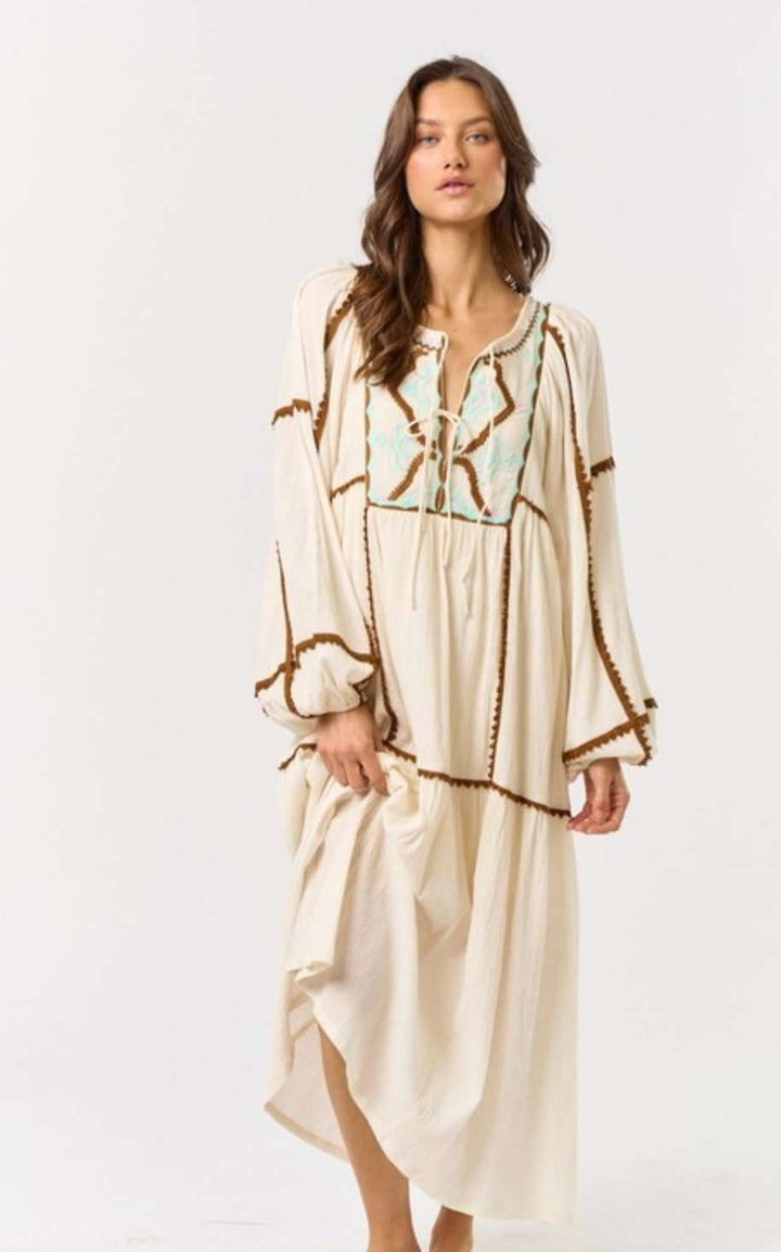 Ivory Embroidered Boho Dress