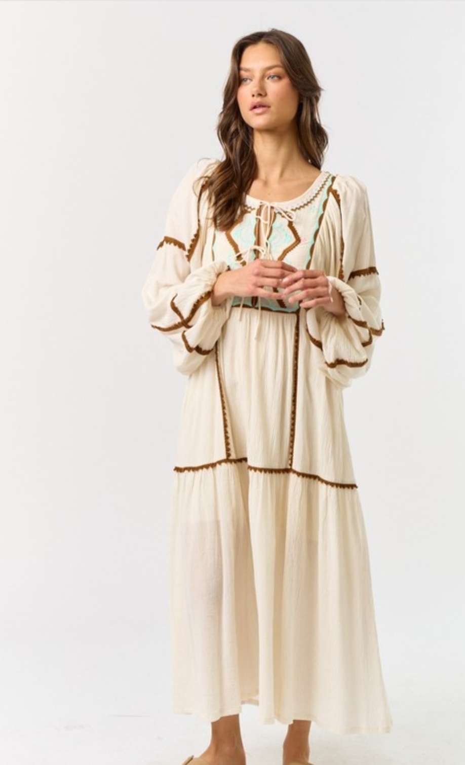 Ivory Embroidered Boho Dress
