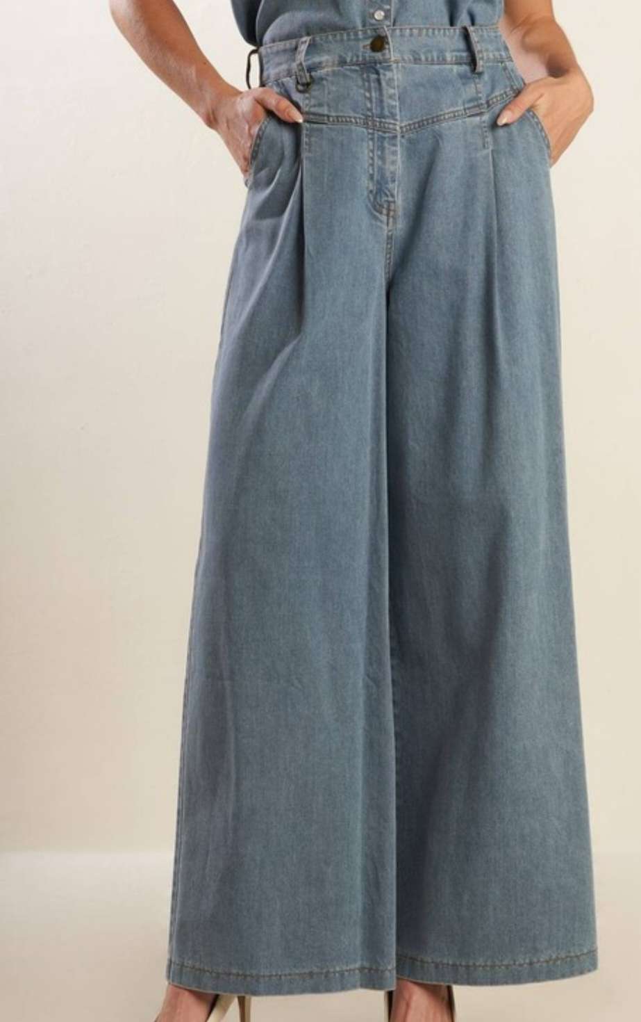 Denim Belted Wide Leg Jeans