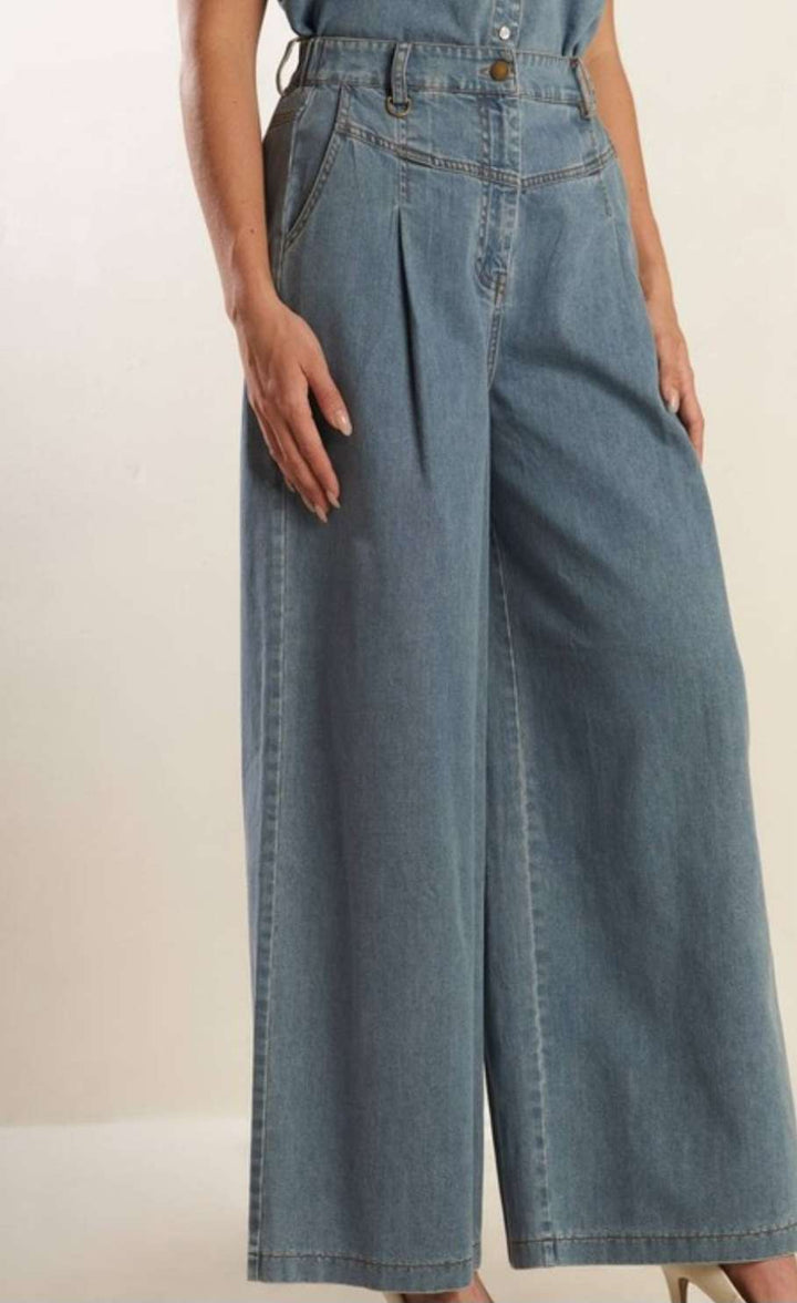 Denim Belted Wide Leg Jeans