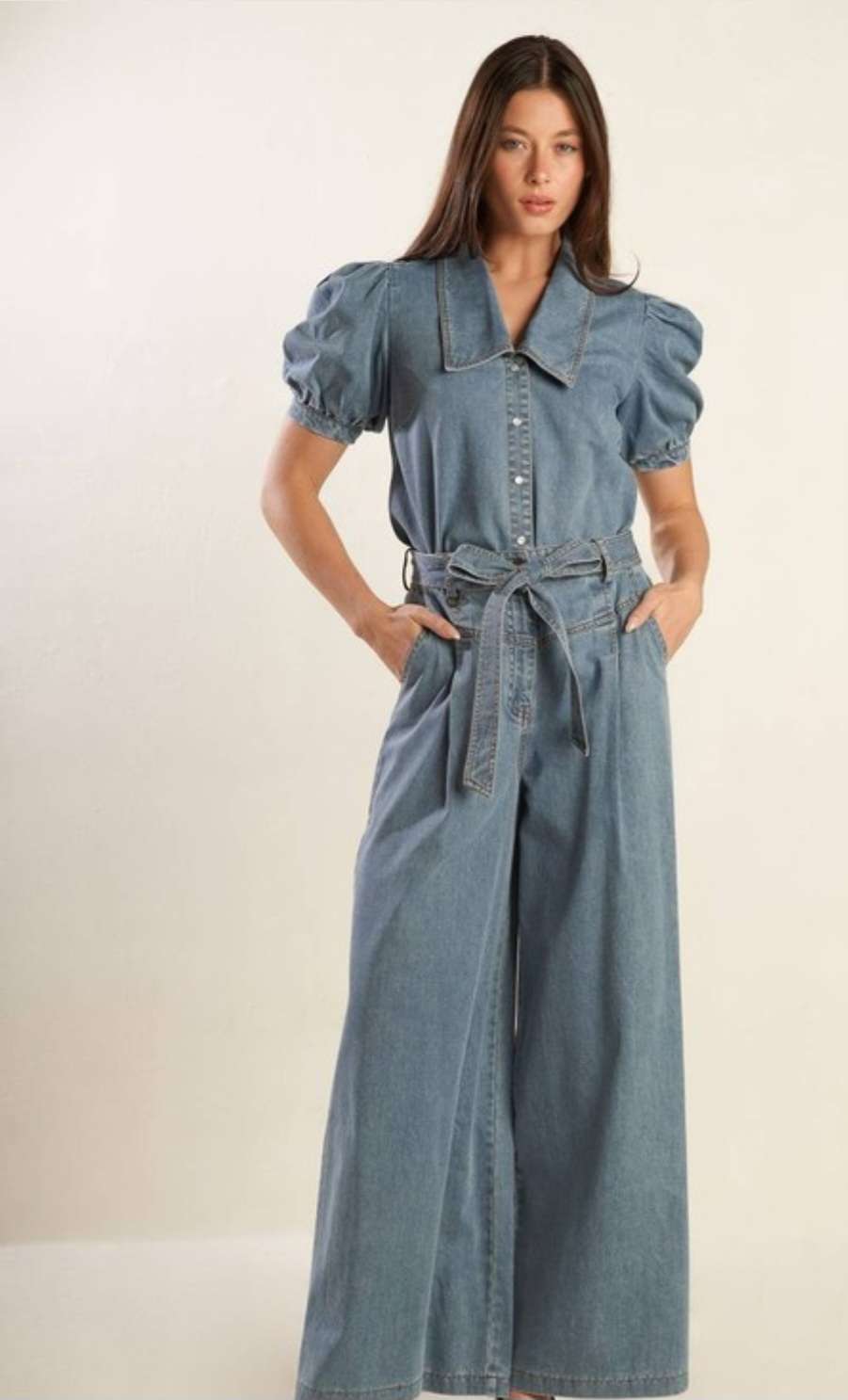 Denim Belted Wide Leg Jeans