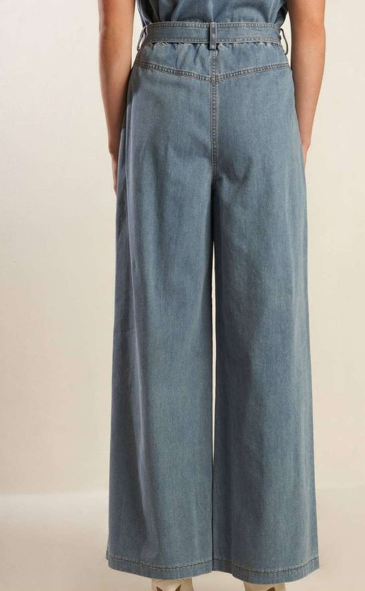 Denim Belted Wide Leg Jeans
