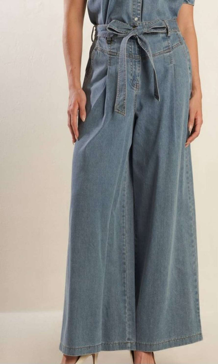 Denim Belted Wide Leg Jeans