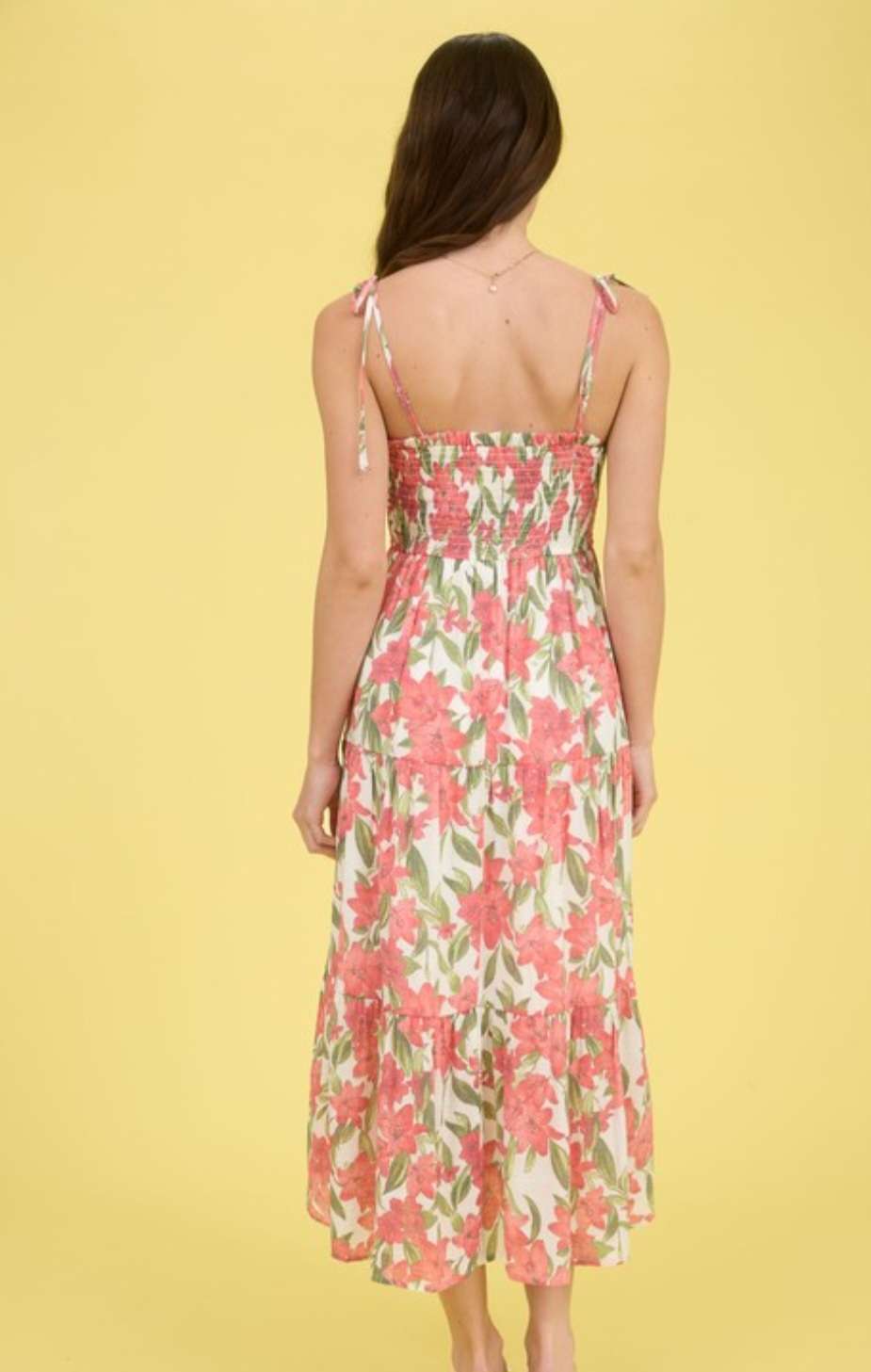 Women's floral smocked tiered dress with ruffle sleeves and flowy skirt, lightweight summer boho style