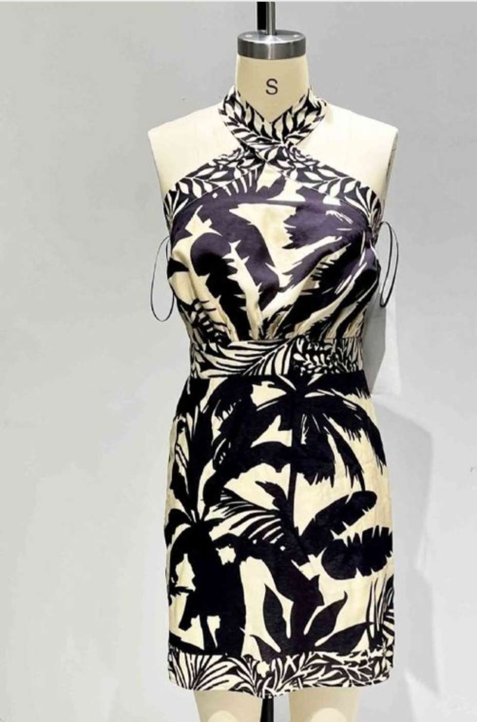 Black and taupe halter tie-back midi dress – stylish summer dress for women