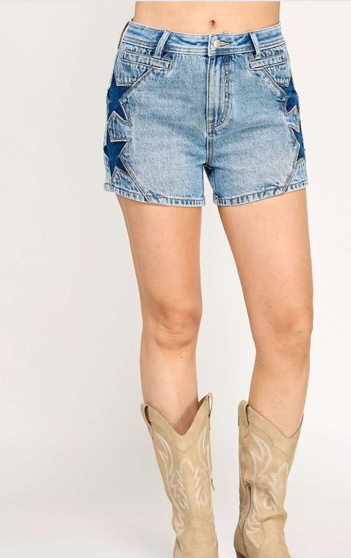 Trendy star denim shorts for summer style.