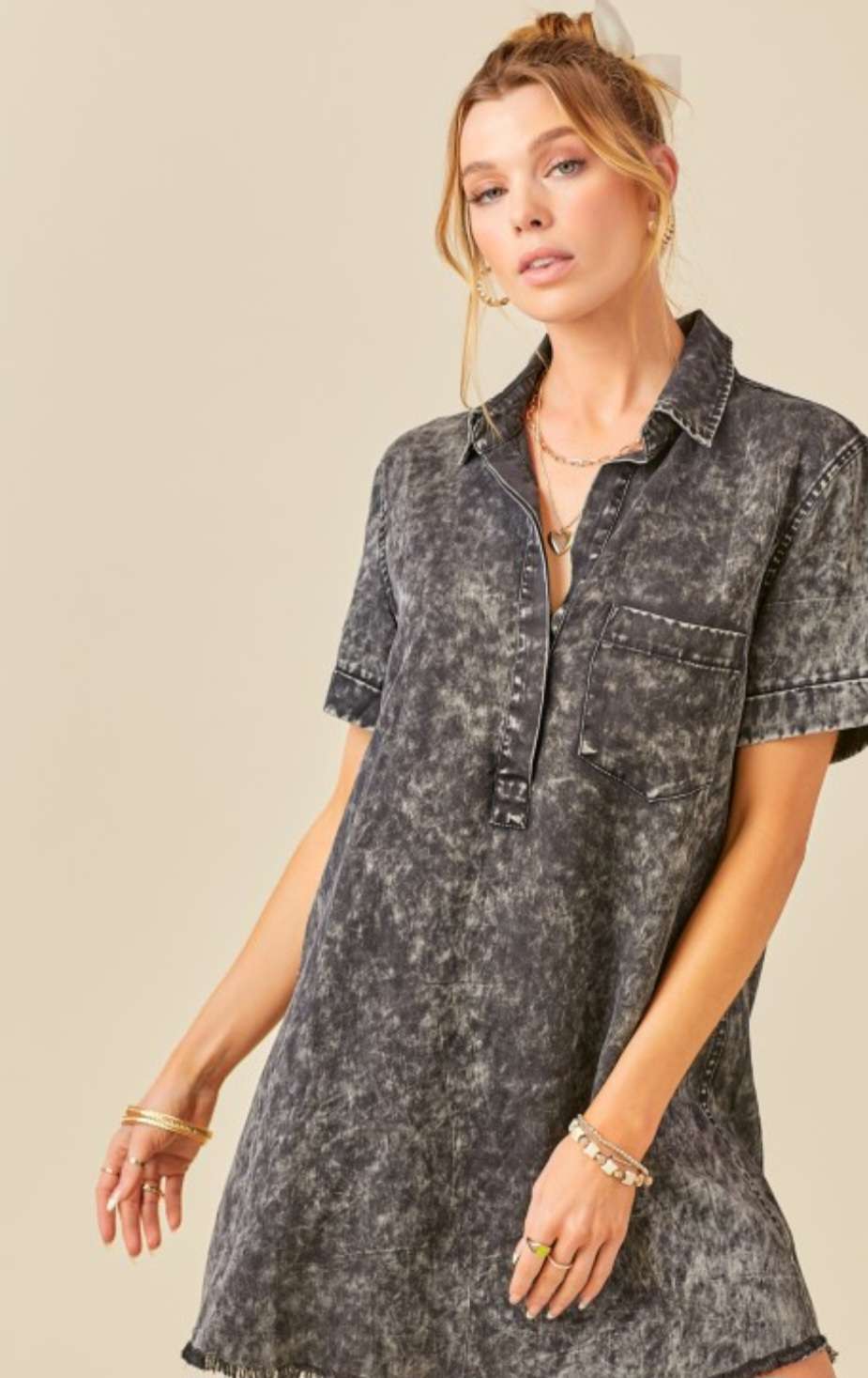 Washed black denim shirt dress – versatile casual outfit for all seasons