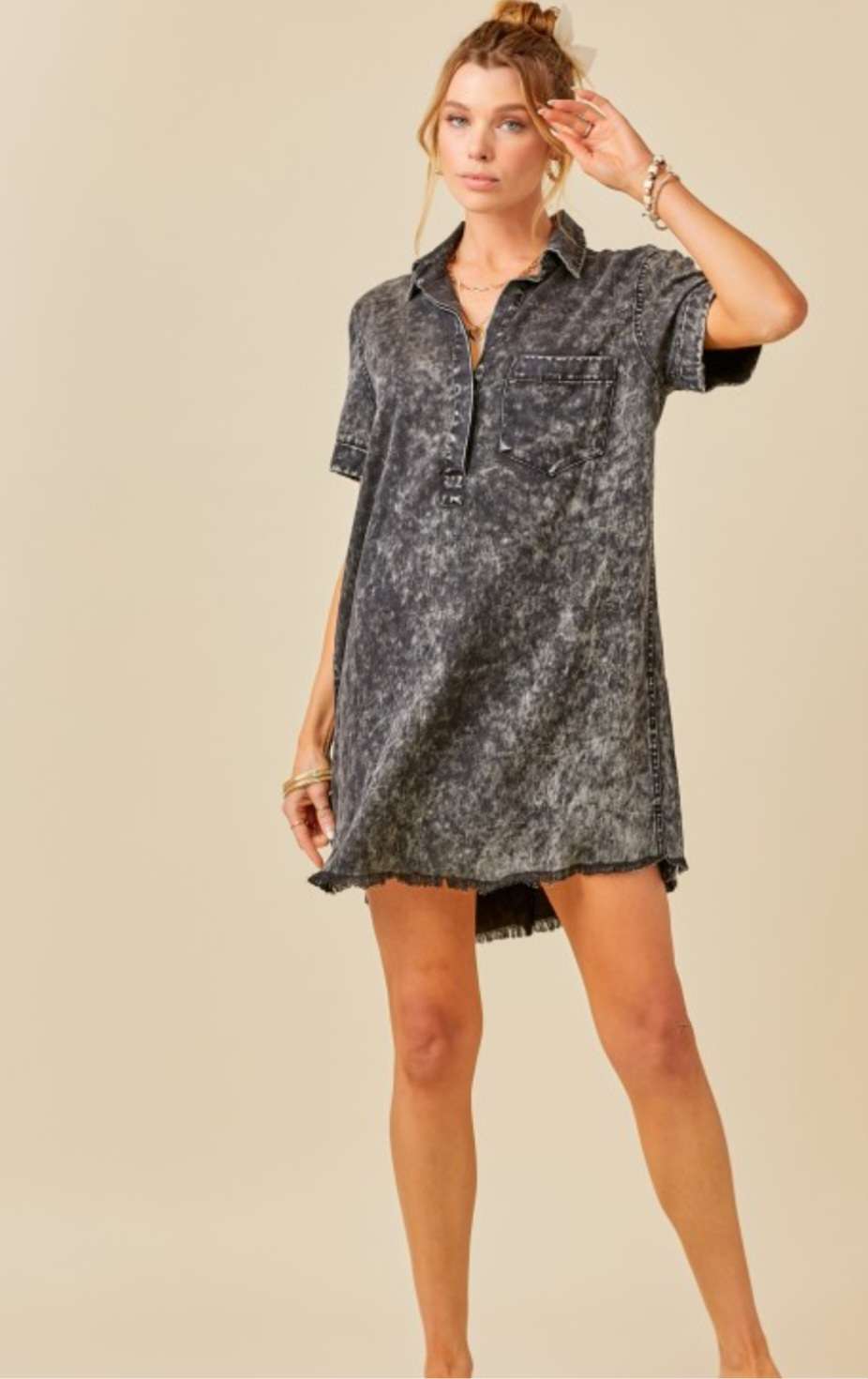 Washed black denim shirt dress – versatile casual outfit for all seasons