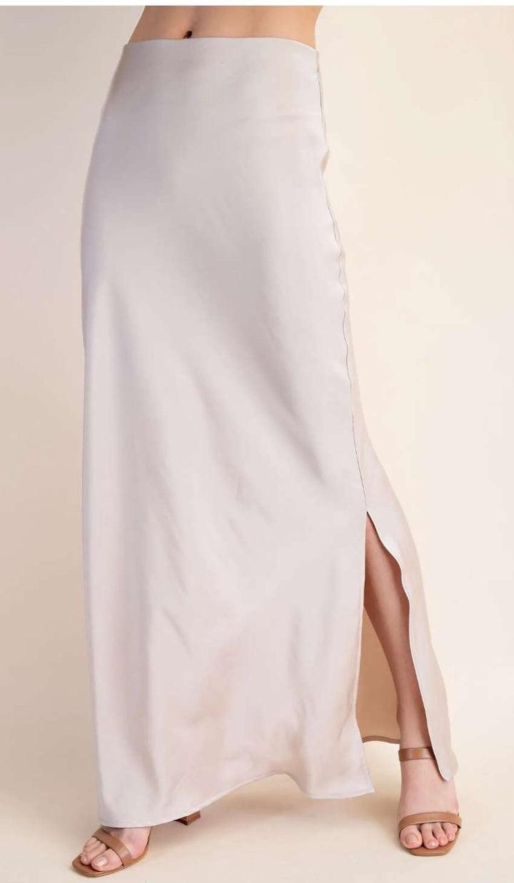 Cream silk-look maxi skirt for women, perfect for evening or formal wear