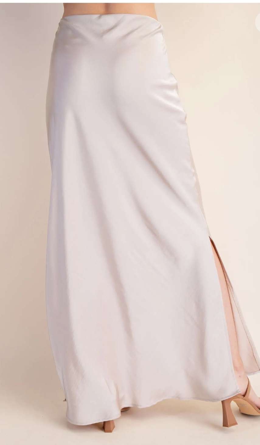 Cream silk-look maxi skirt for women, perfect for evening or formal wear