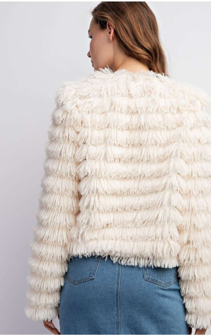 Women's cream faux fur jacket – soft, stylish winter outerwear