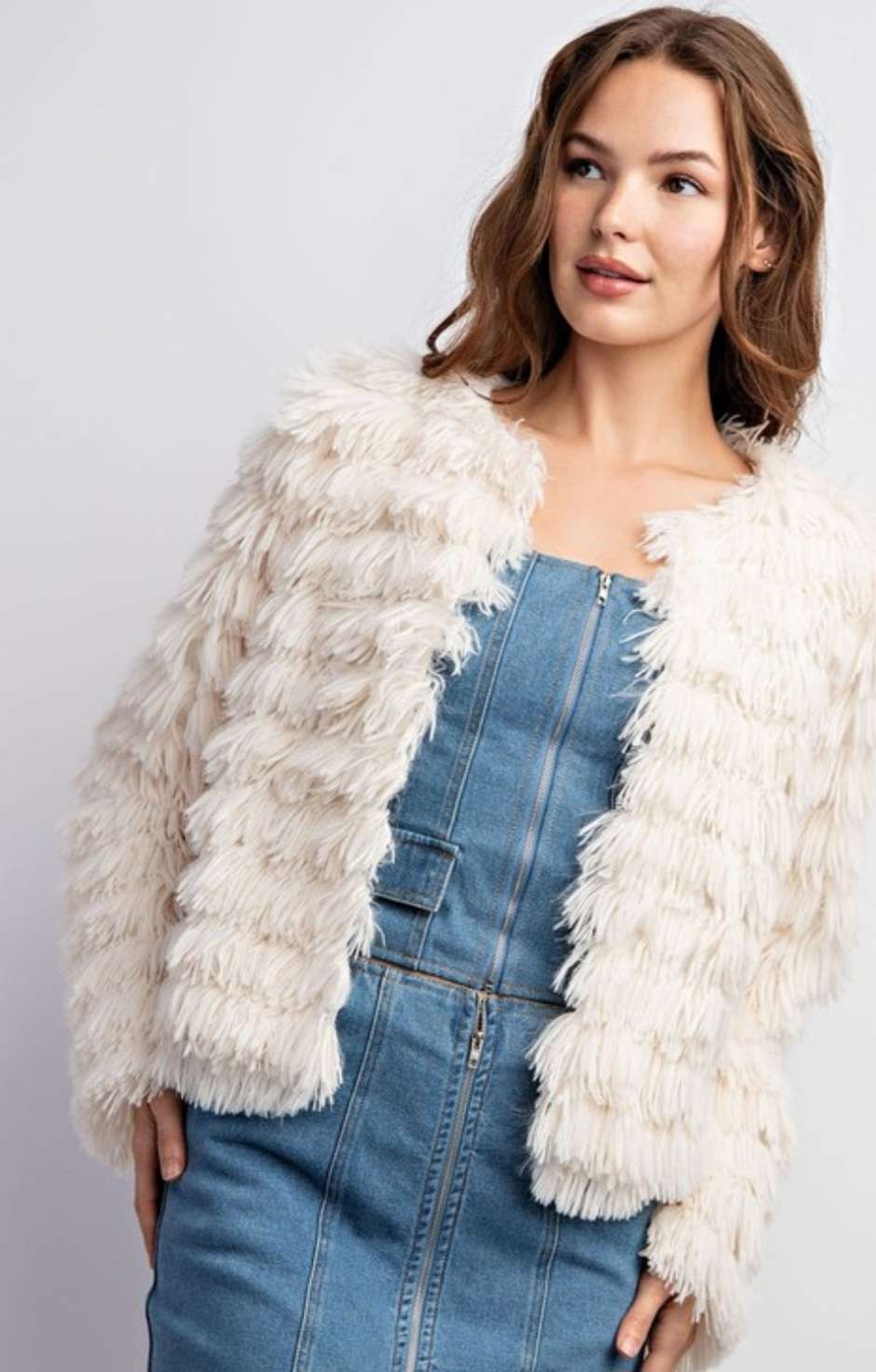 Women's cream faux fur jacket – soft, stylish winter outerwear