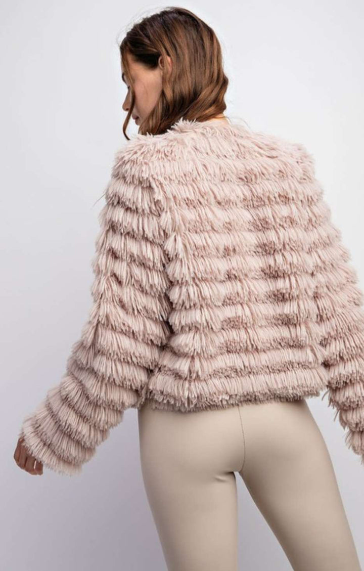 Women's beige faux fur jacket – soft, stylish winter outerwear