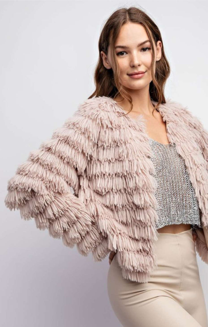 Women's beige faux fur jacket – soft, stylish winter outerwear