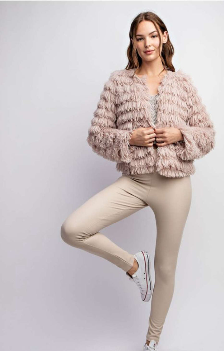 Women's beige faux fur jacket – soft, stylish winter outerwear