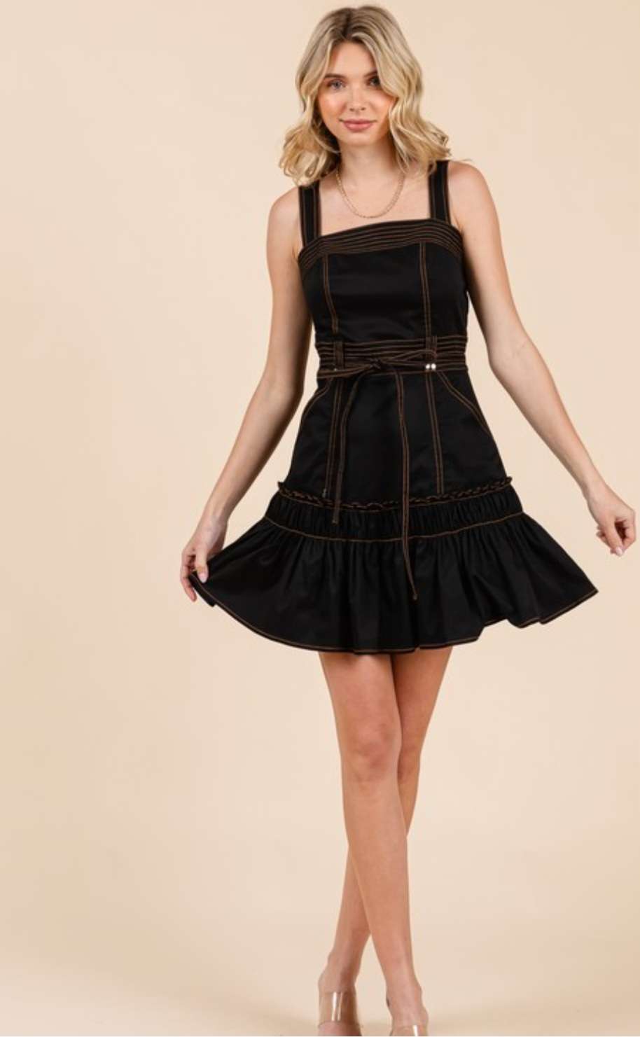 Chic black and beige stitched dress for women – perfect for evening or casual wear