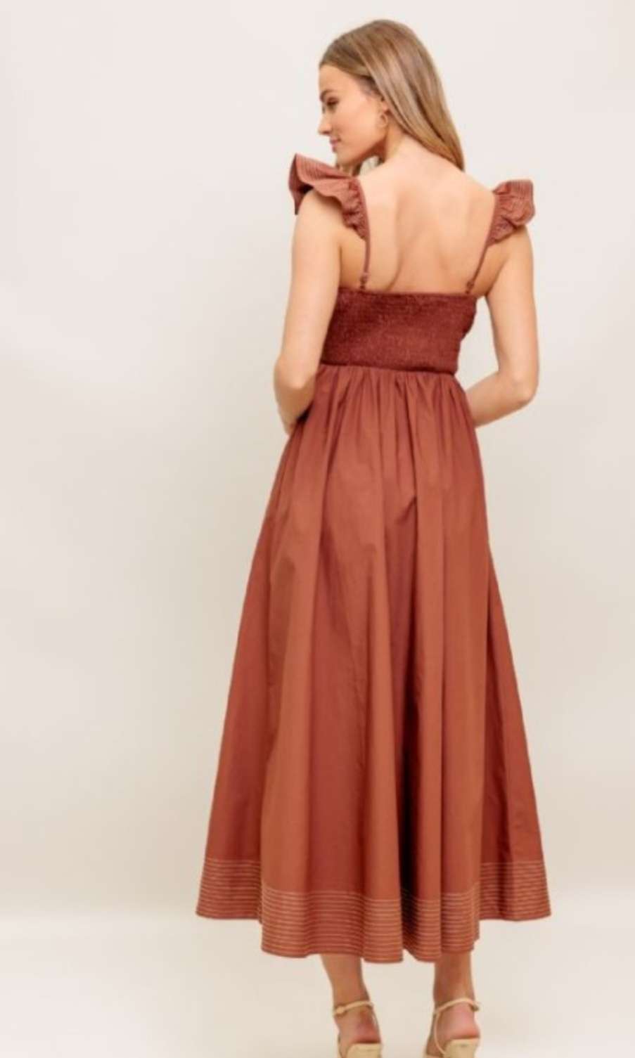 Elegant cognac sweetheart neck dress for women perfect for date nights, or evening wear.