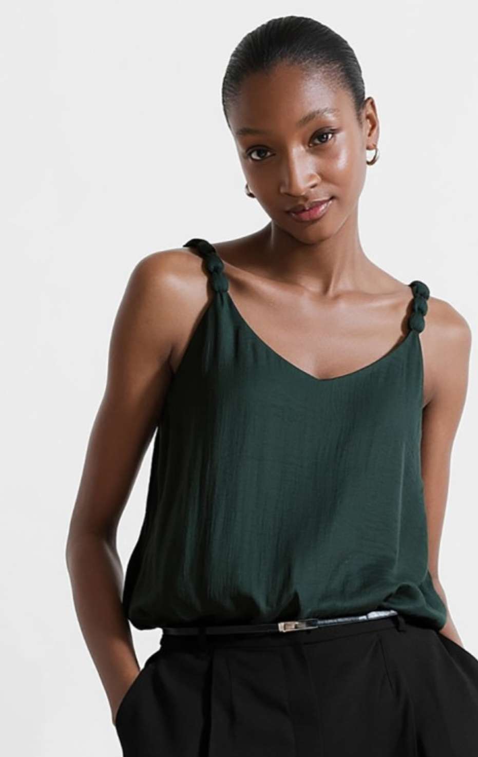 Women's forest green bubble hem tank top with sleeveless design and relaxed fit – casual summer fashion