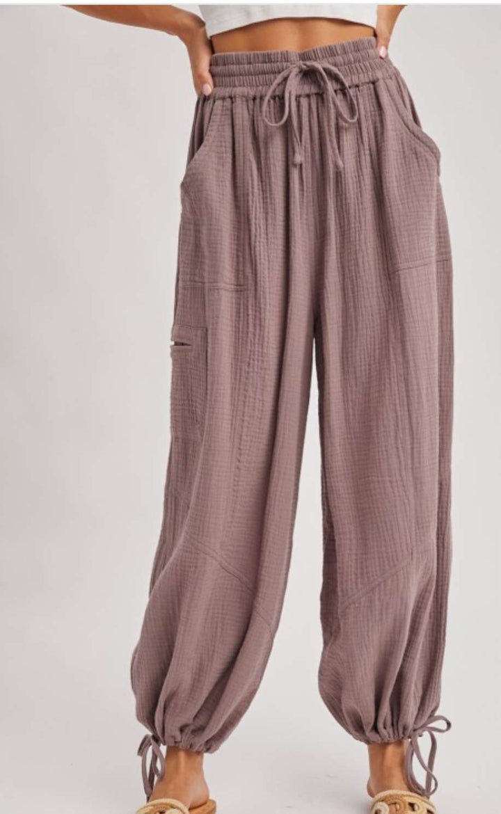 Women's taupe harem joggers – relaxed fit casual pants