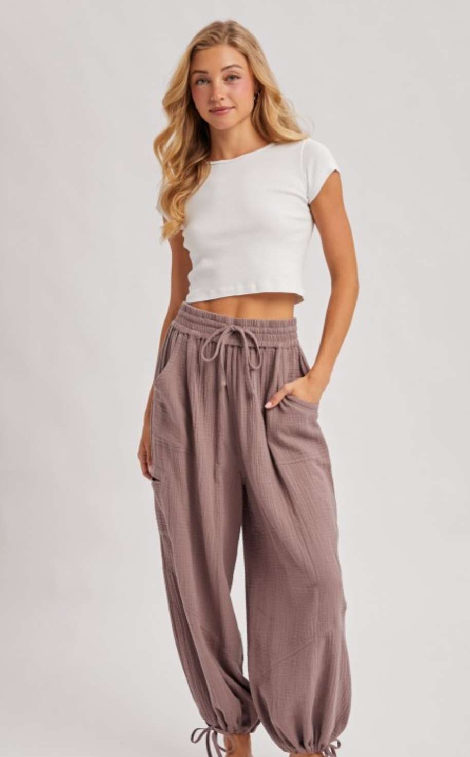 Women's taupe harem joggers – relaxed fit casual pants