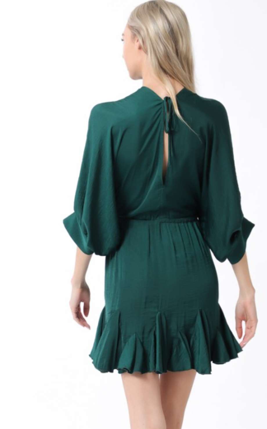 Chic mini dress in hunter green with dolman sleeves