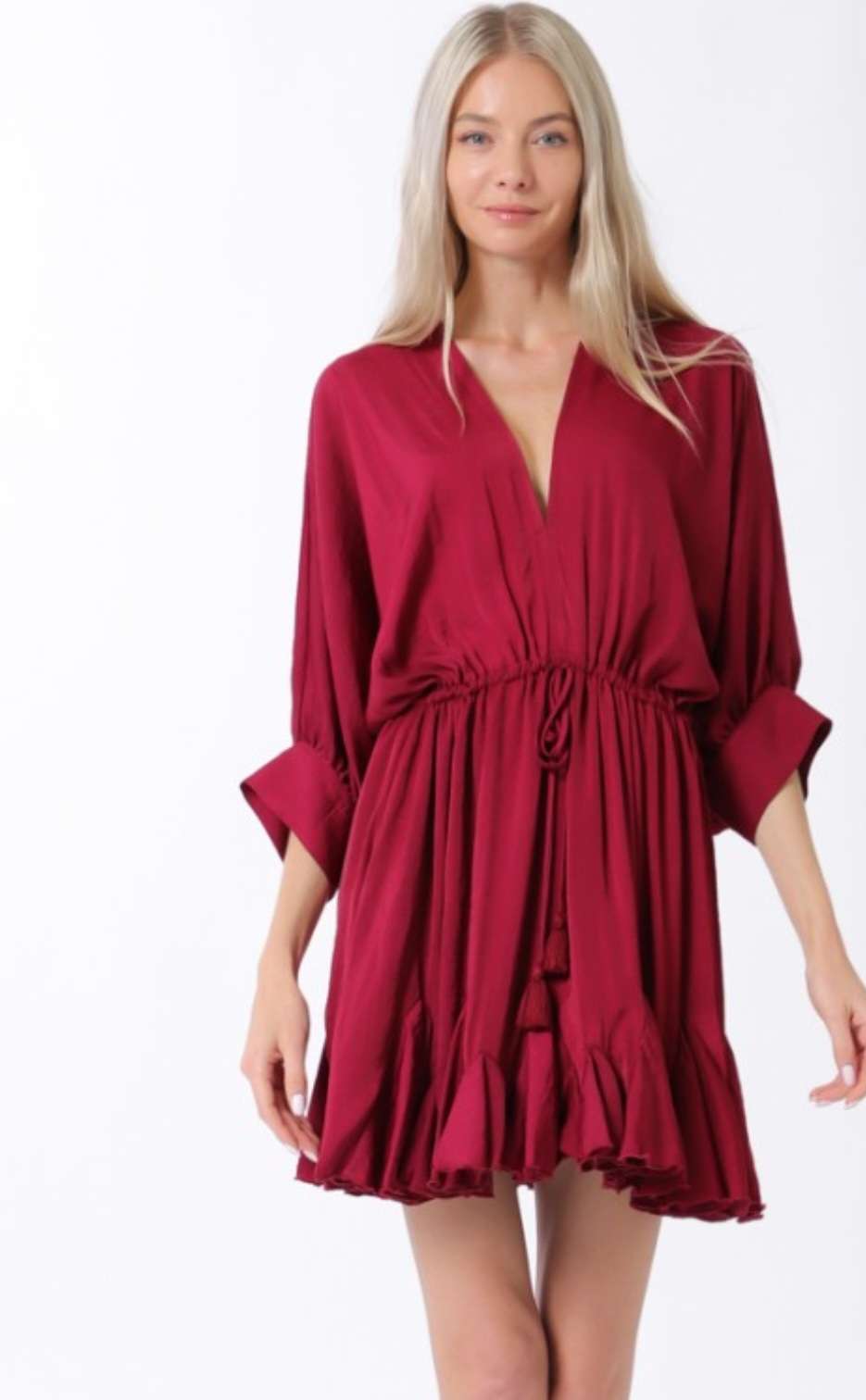 Chic mini dress in burgundy with dolman sleeves