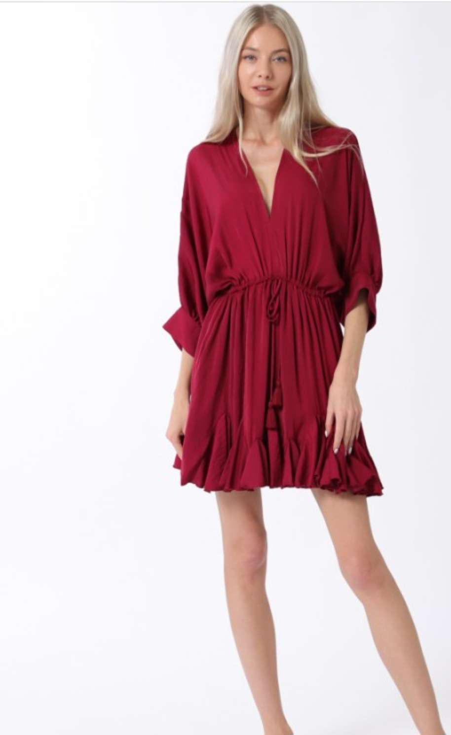 Chic mini dress in burgundy with dolman sleeves