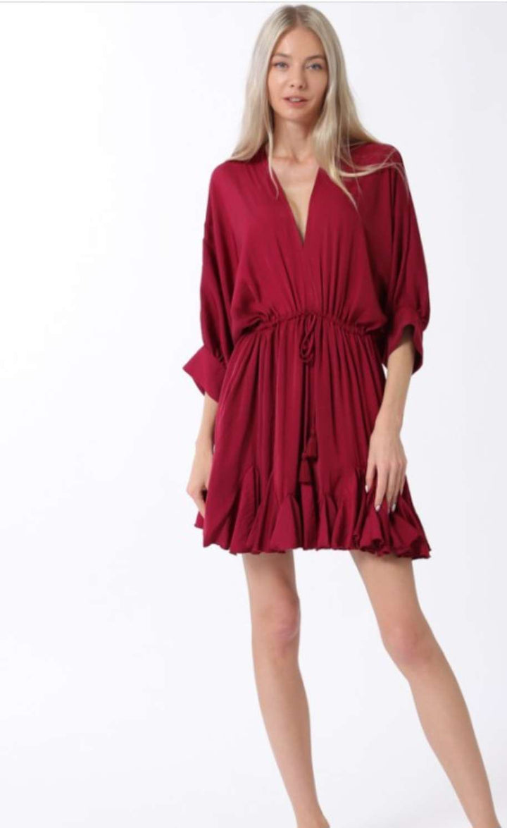 Chic mini dress in burgundy with dolman sleeves