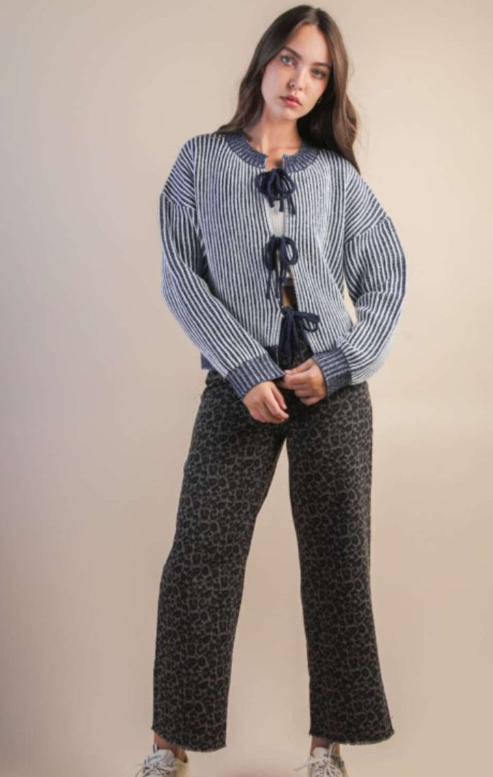 Grey animal print jeans with leopard pattern for a bold fashion look