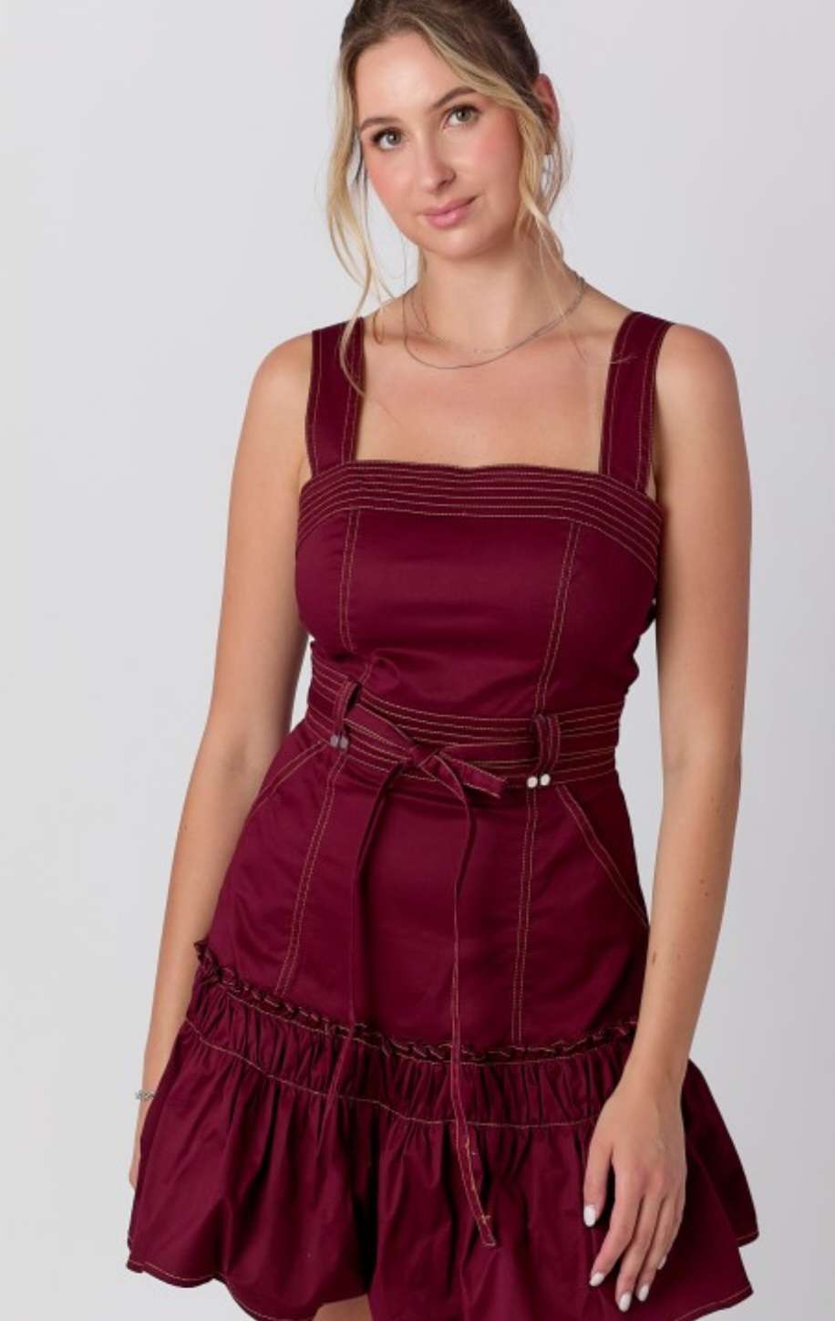 Chic maroon stitched dress for women – perfect for evening or casual wear