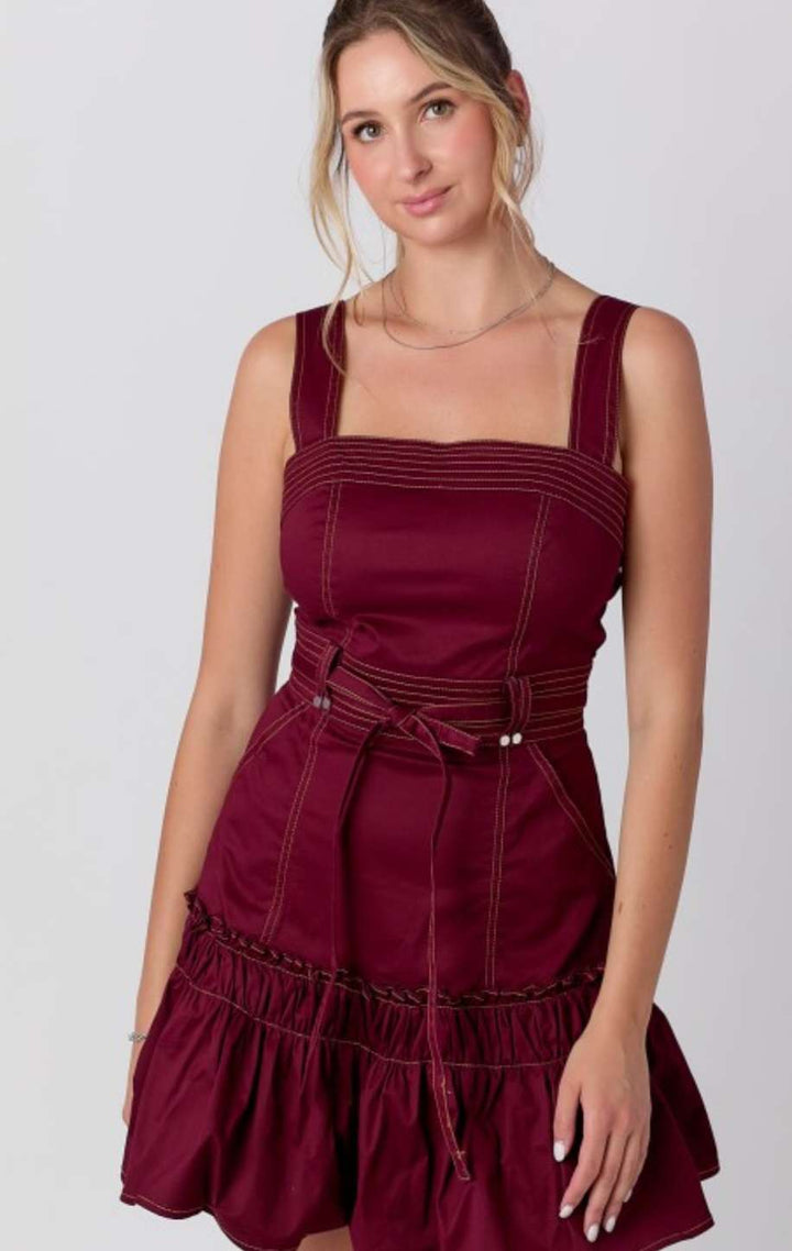Chic maroon stitched dress for women – perfect for evening or casual wear