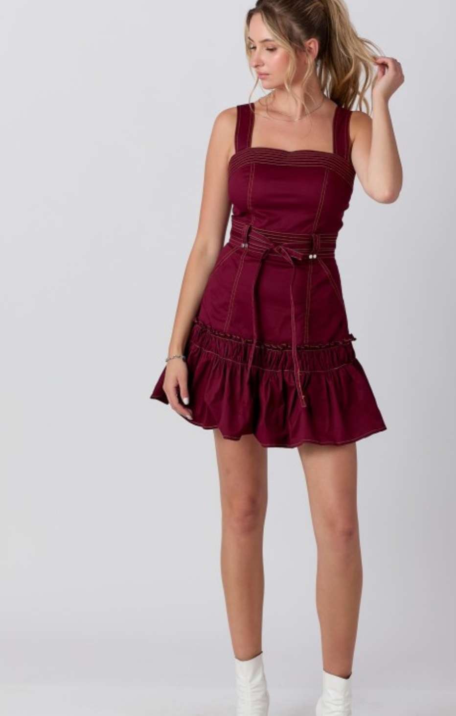 Chic maroon stitched dress for women – perfect for evening or casual wear