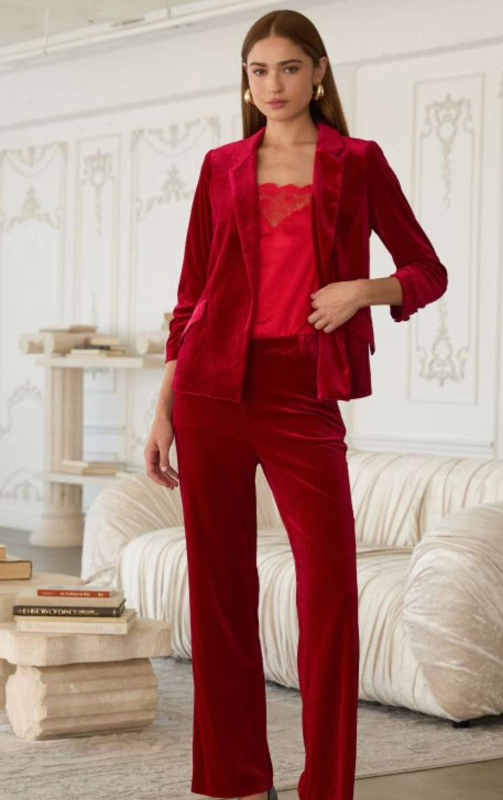 Women's red velvet blazer – luxury tailored jacket for holiday and party outfits