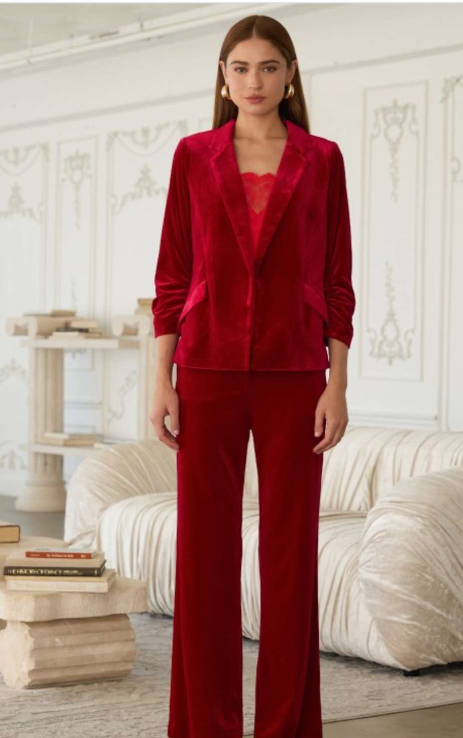 Women's red velvet blazer – luxury tailored jacket for holiday and party outfits