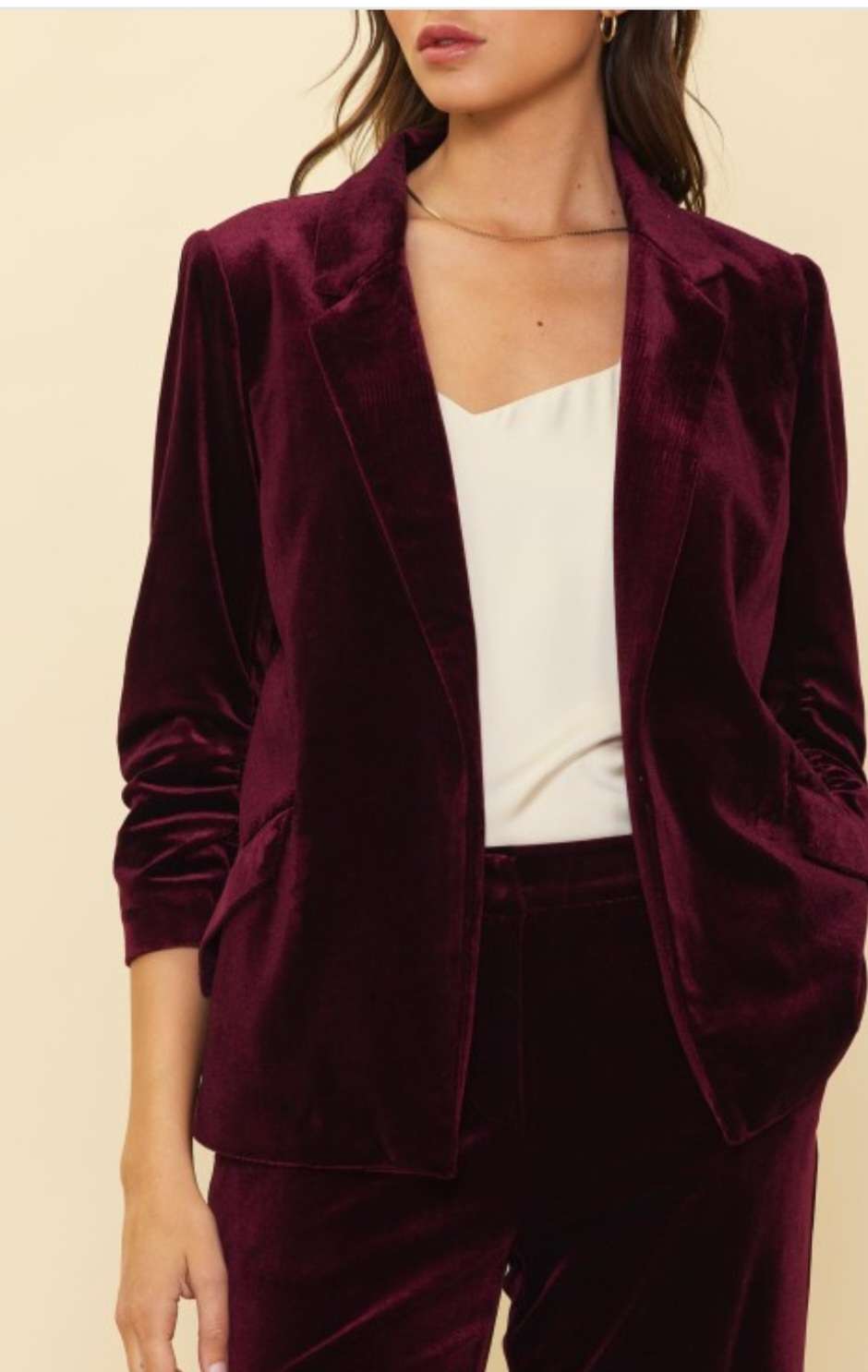 Women's burgundy velvet blazer – luxury tailored jacket for holiday and party outfits