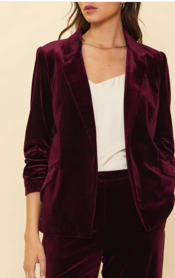 Women's burgundy velvet blazer – luxury tailored jacket for holiday and party outfits