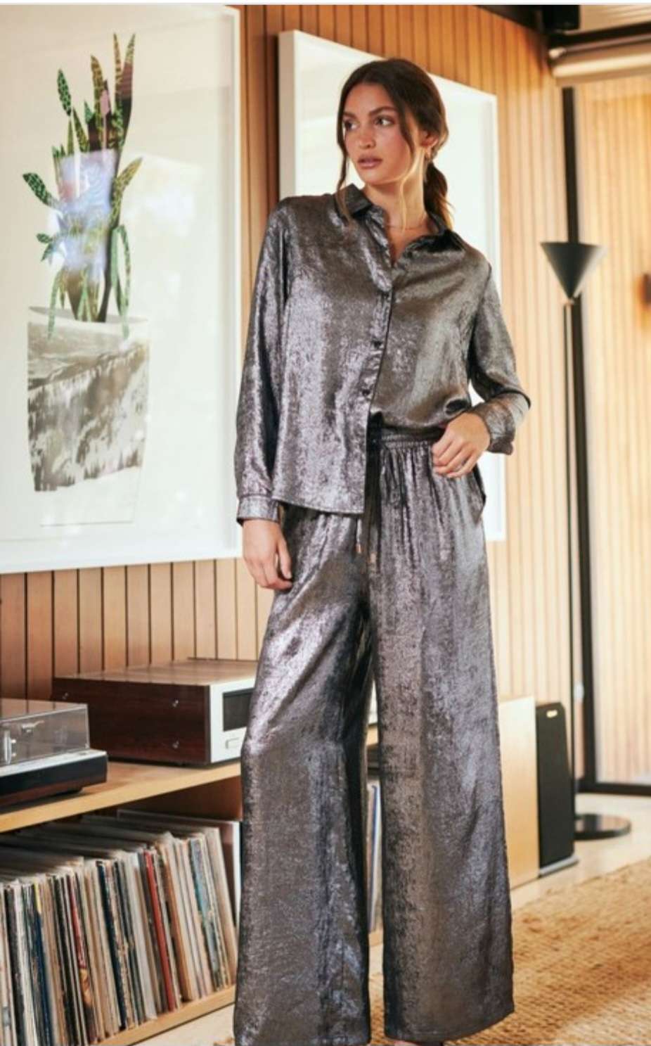 Gun metal brushed satin pants