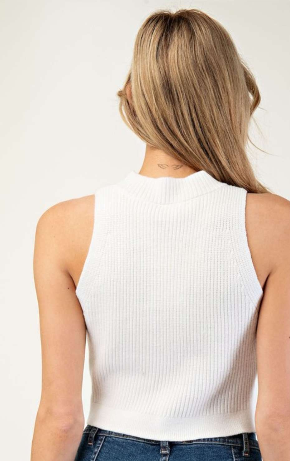 Sleeveless ribbed mock neck crop top