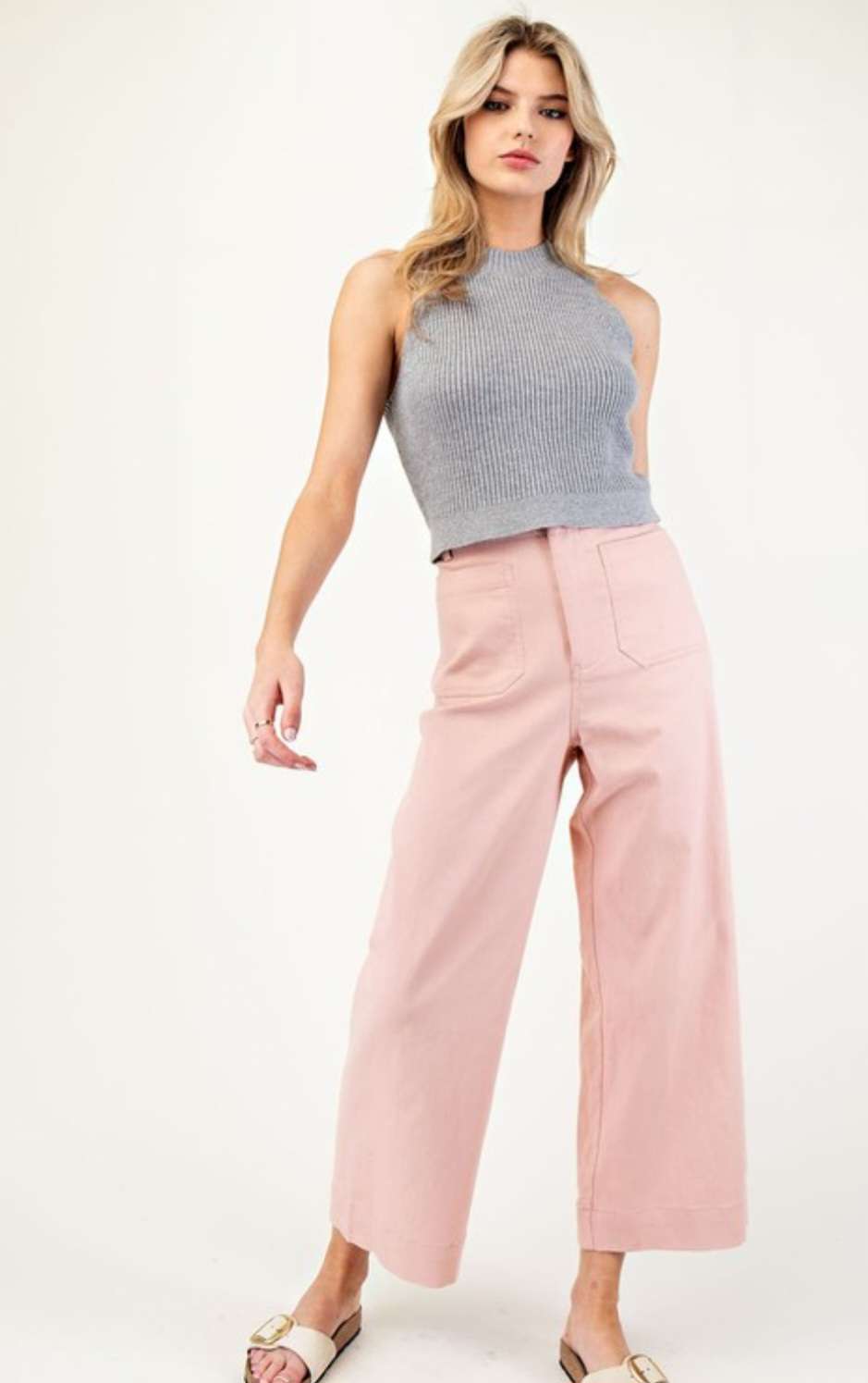 Sleeveless ribbed mock neck crop top