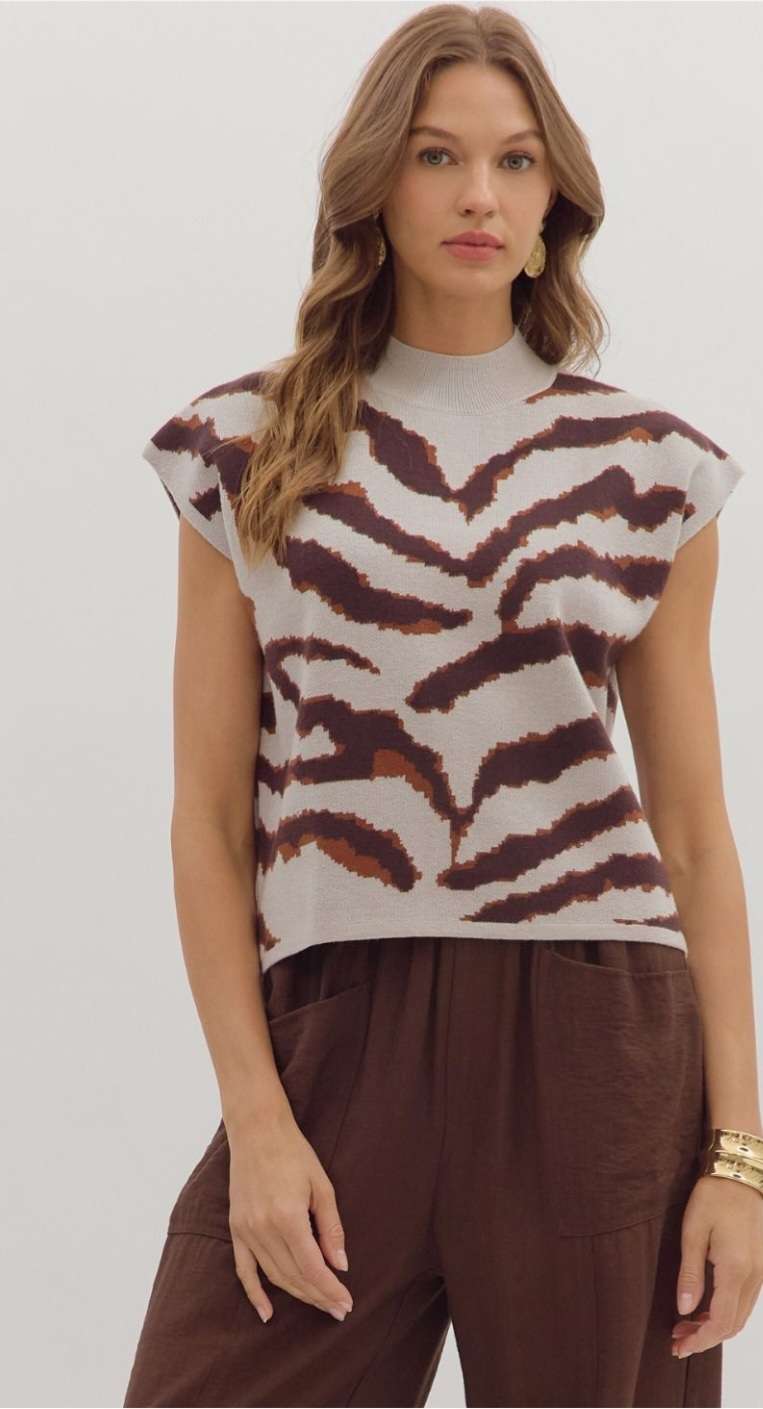 Women's animal print mock neck knit top – stylish fall fashion sweater with leopard pattern and long sleeves