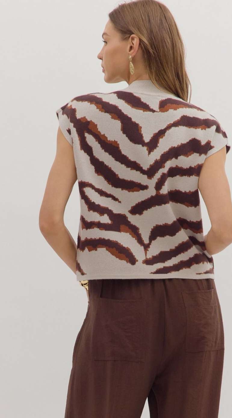 Women's animal print mock neck knit top – stylish fall fashion sweater with leopard pattern and long sleeves