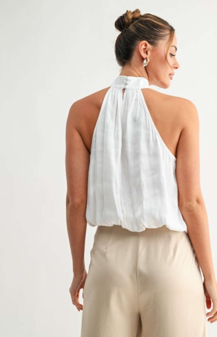 Women's black luxe mock neck tank top with elasticized hem – sleeveless, soft-touch fabric, elevated casual or workwear style