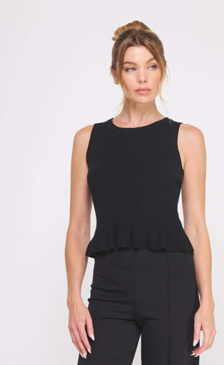 Women's knit peplum tank top – sleeveless fitted blouse with flared hem for casual or dressy wear