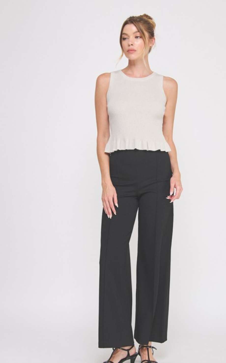 Women's knit peplum tank top – sleeveless fitted blouse with flared hem for casual or dressy wear