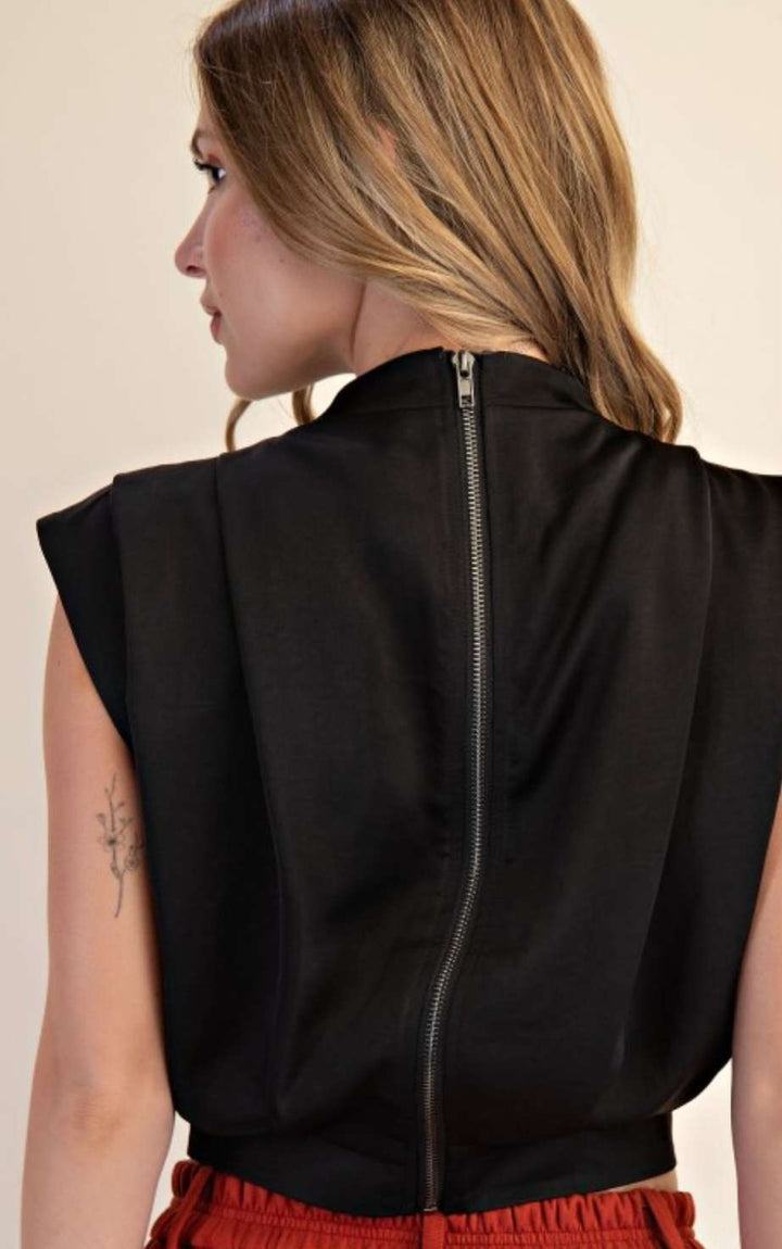 Women's black top with back zipper closure – sleek and modern blouse for casual or office wear