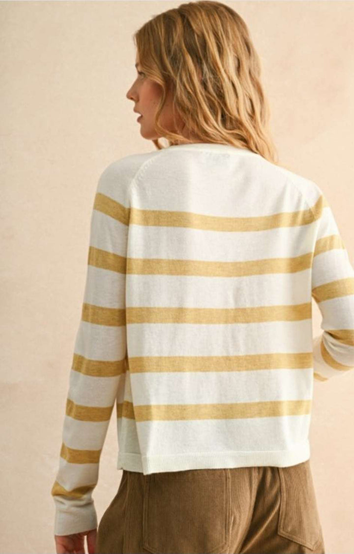 Striped round neck sweater top for women – soft knit long-sleeve pullover